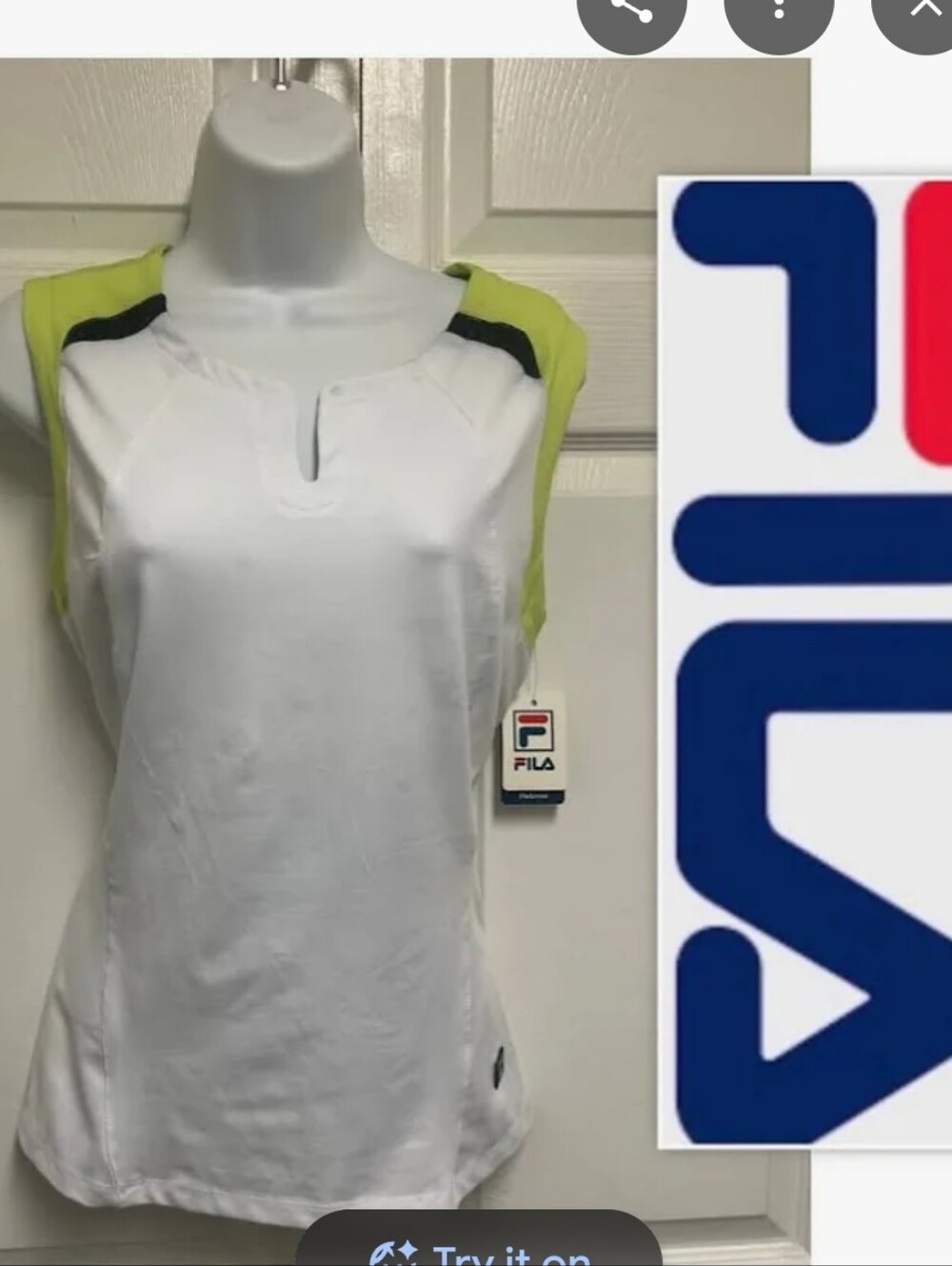 Fila White Tank Top with Lime and Black Accents